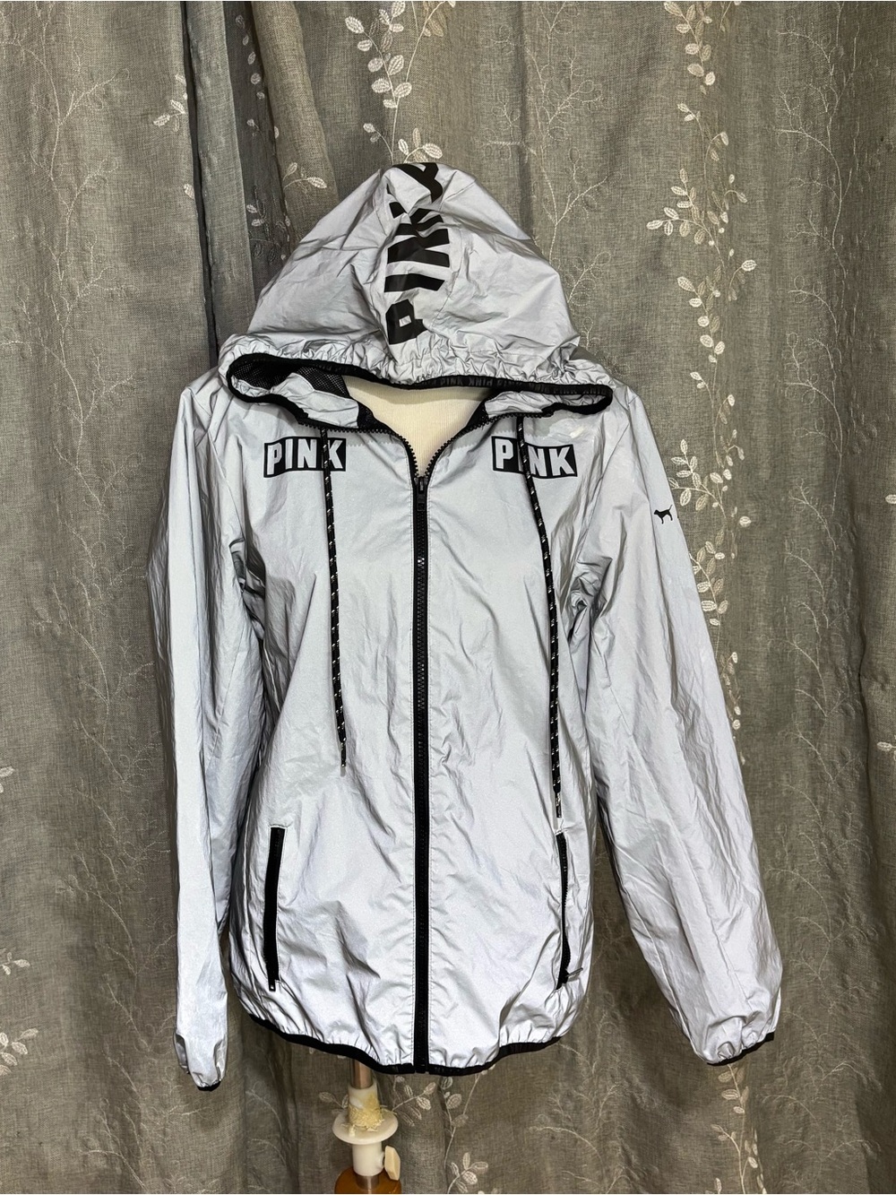 PINK Victoria's Secret Reflective Hooded Bomber Jacket - Silver